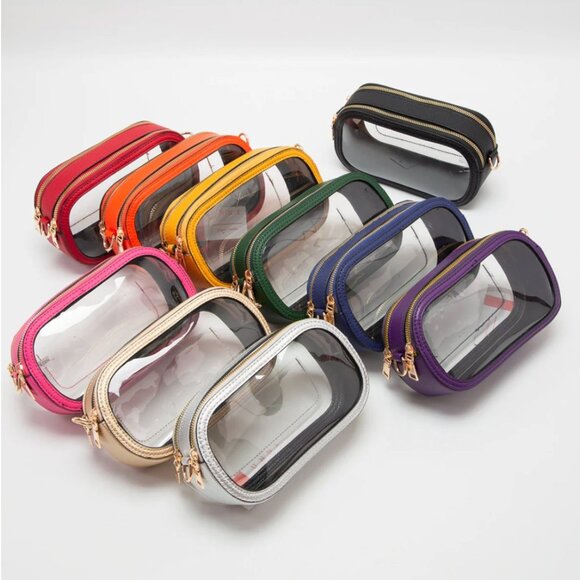 NWT RED Trim Double Zipper Oval Clear Stadium-Approved Game Day Crossbody Bag - Picture 2 of 2